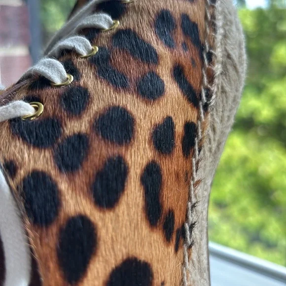 J Crew calf hair lace up espadrille sneakers in Rich Mahogany leopard print - Picture 13 of 16
